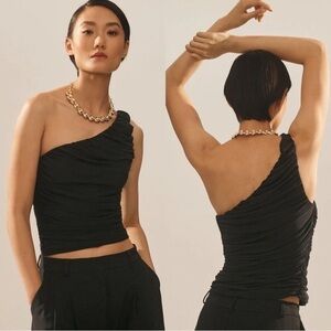 Anthropologie NWT Black Mesh One Shoulder Top Size XL